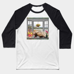 Summer Holiday Cute Ferret with flowers Art Baseball T-Shirt